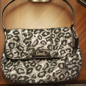 Coach silver and black metallic leapard purse